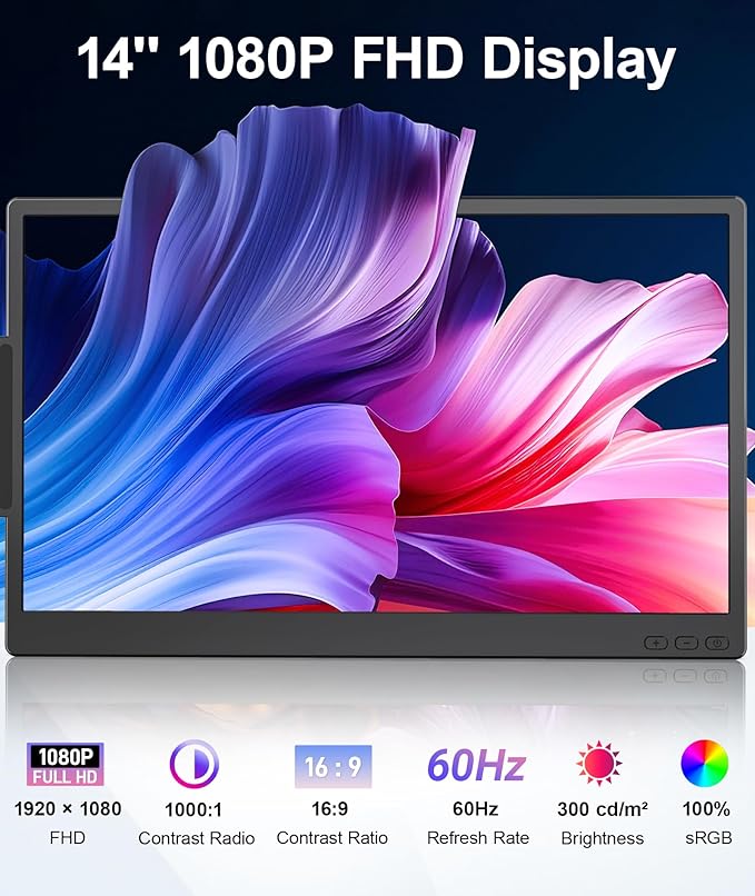 Laptop Screen Extender 1.87lbs Ultra-Portable &amp Ultra Slim 14.2 FHD 1080P Dual Portable Monitor for 14-17.3 Laptop Plug &amp Play Travel Monitor Extender Compatible with Wins/Mac/Chrome/Andr