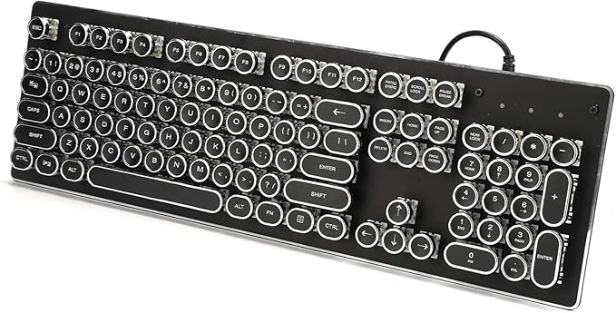 Pomya Retro Wired Gaming Mechanical Keyboard Key Click with 104 Keys Mixed Light Ergonomic Design Sensitive and Convenient 1.5m/4.9ft Plug and Play (Black)