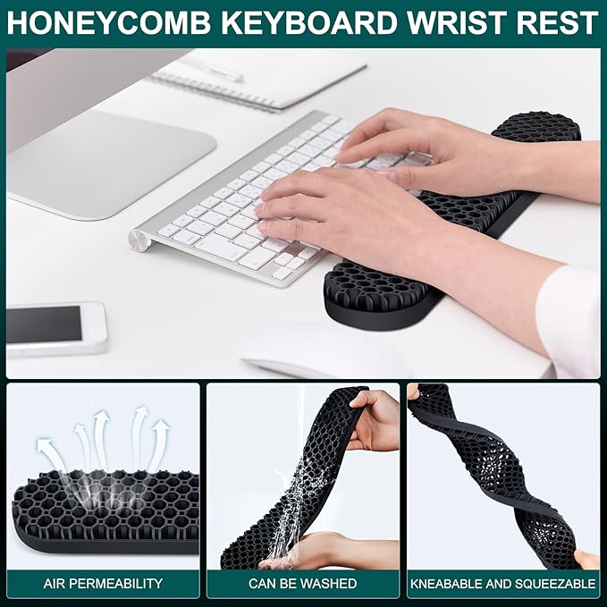 3 in 1 Set Ergonomic Mouse Pad with Wrist Rest Keyboard Wrist Rest Non-Slip Desk Pad Memory Foam Breathable Support for Prolonged Typing and Mouse Use Relief from Wrist Fatigue Jamboa