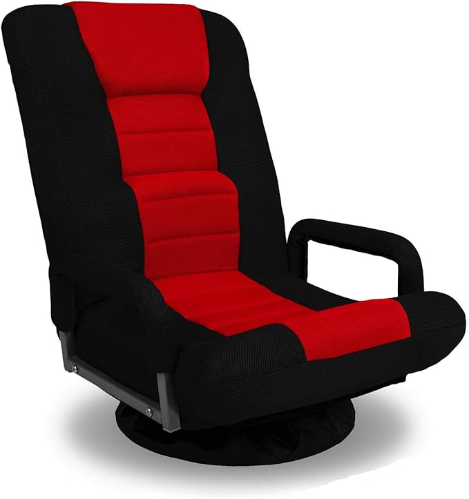HPW Black Red Video Game Gaming Floor Chair Lounge Chair with Armrest 3 Adjustable Backrest Position 360 Degree Swivel Foldable Design for Easy Storage Soft Comfortable Seat Steel Frame Construction