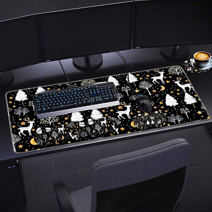 Keyboard Wrist Rest SetMemory Foam Wrist Support Mouse Pad31.5x11.8 Desk Mat for Comfortable Typing &amp Pain ReliefNon-Slip Base for Office &amp Home Use - Cute Training Deer and Trees