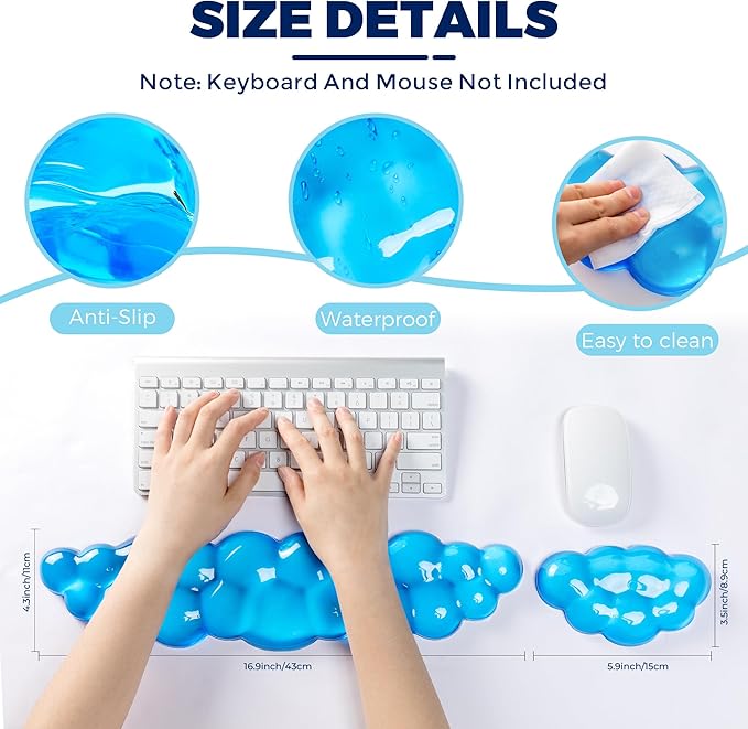 Gel Cloud Keyboard &amp Mouse Wrist Rest Set - Cloud Keyboard Wrist Rest Pad &amp Mouse Support for Office Gaming Pad Computer Laptop Ergonomic Comfortable Pain Relief- Cloud Pad Set