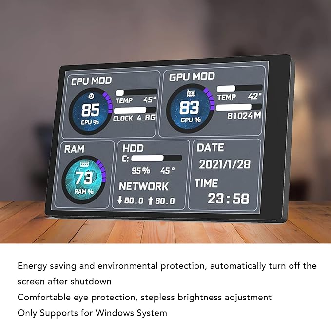Yunir 3.5inch USB Mini Screen PC Temperature Display CPU GPU RAM Data Monitor Sensor Panel Monitor for Laptop PC