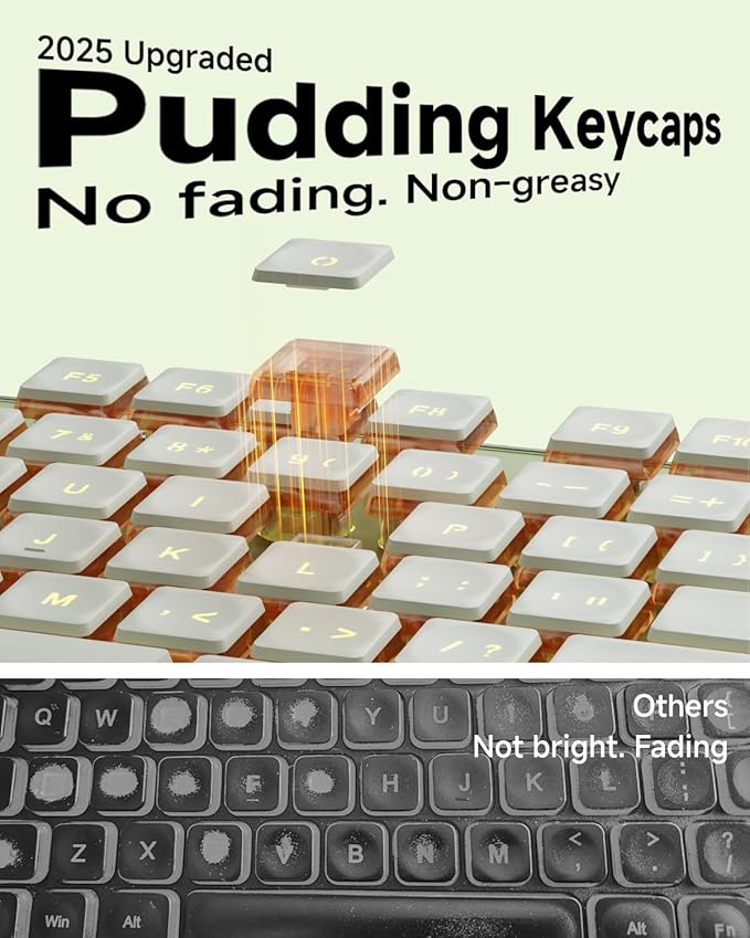 EWEADN GX710S Backlit Computer Keyboards Wired USB Keyboard with Warm Backlit Metal Panel Plug and Play Pudding Keycaps Full Size Quite Computer Keyboard for Win/PC/Laptop-Green