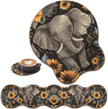3 in 1 Keyboard Wrist Rest + Mouse Pad and Coaster Ergonomic Gel Mouse Pad and Keyboard Pad Set Comfortable Lightweight for Easy Typing Pain Relie Baby Elephant and Sunflower