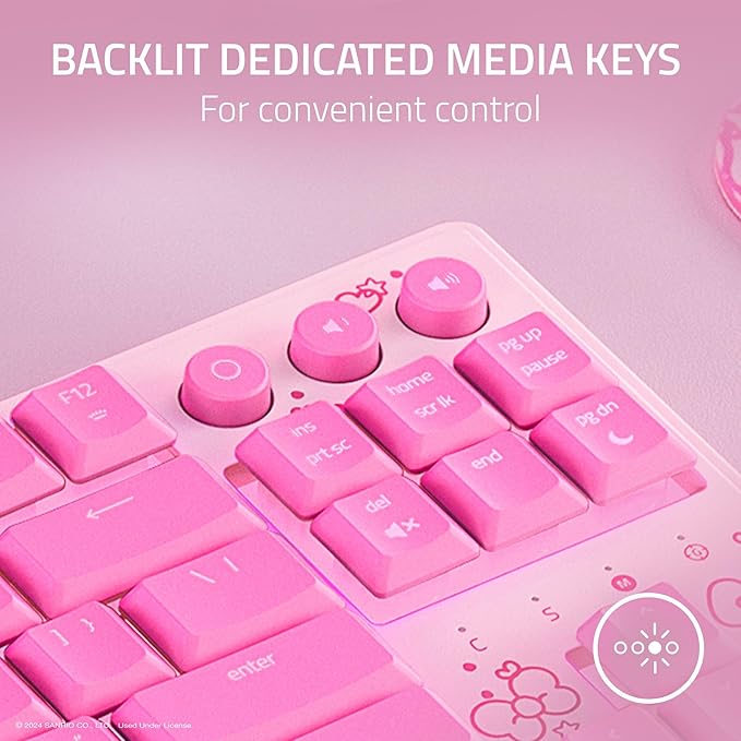 Razer Ornata V3 TKL Gaming Keyboard: Low-Profile Keys - Mecha-Membrane Switches - UV-Coated Keycaps - Backlit Media Keys - 8-Zone RGB Lighting - Magnetic Wrist Wrest - Hello Kitty &amp Friends Editio
