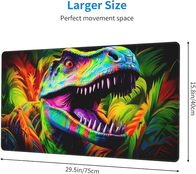 Colorful Dinosaur Mouse Pad Non Slip Large Desk Keyboard Mat Gaming Protection Pad 16X29.5 Inch