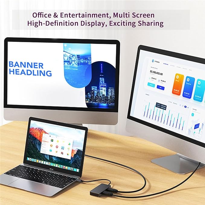 USB C to Dual HDMI Docking Station USB C to Dual HDMI(4K@30Hz) Multiport Adapter Type C Hub with 2 HD Monitors 100W PD All in one for Dell HP MacBook Laptop (7 in 1 2HDMI+3USB3.0