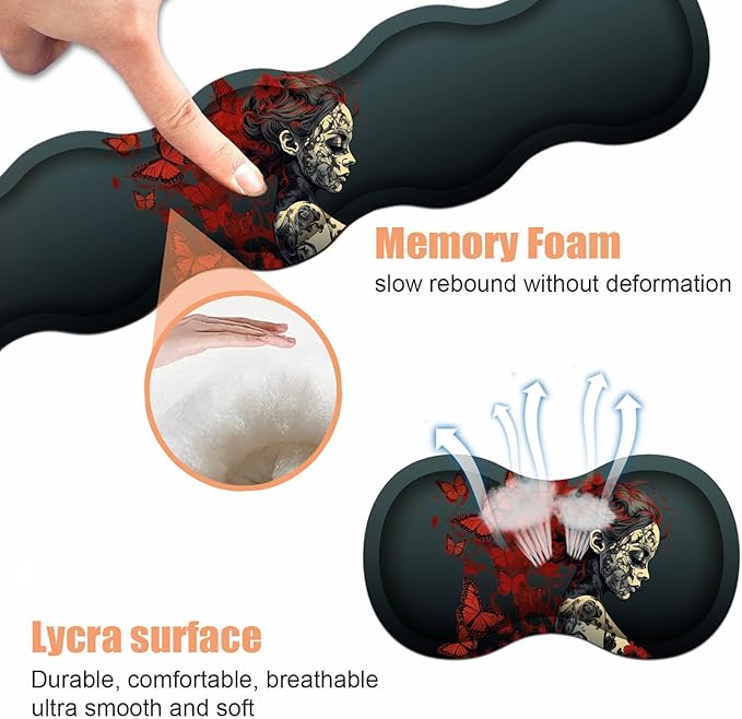 Ergonomic Keyboard Wrist Rest &amp Mouse Pad Wrist Rest Set Large Gaming Desk Mat 31.5x 11.8 with Non-Slip Base Memory Foam Easy Typing Pain Relief for Home &amp Office Tattooed Girl and Red B