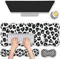 4 in 1 Desk Mat SetMouse Pad with Keyboard Wrist RestWave-Shaped DesignNon-Slip Rubber BaseWaterprooffor HomeOfficeGamingBlack and White Leopard Print