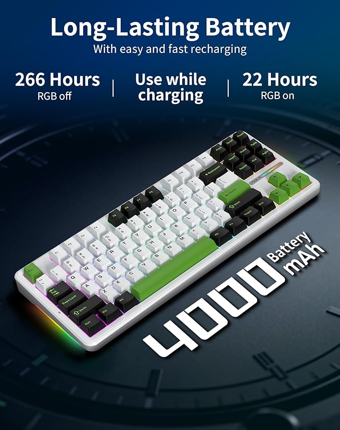 Aula F87 Pro Wireless Mechanical Keyboard 87-Key TKL Tri-Mode (BT5.0/2.4G/USB-C) Hot Swappable Gasket Mount Keyboard 4000mAh Battery RGB Backlit PBT Keycaps Custom Gaming Keyboard for PC Mac