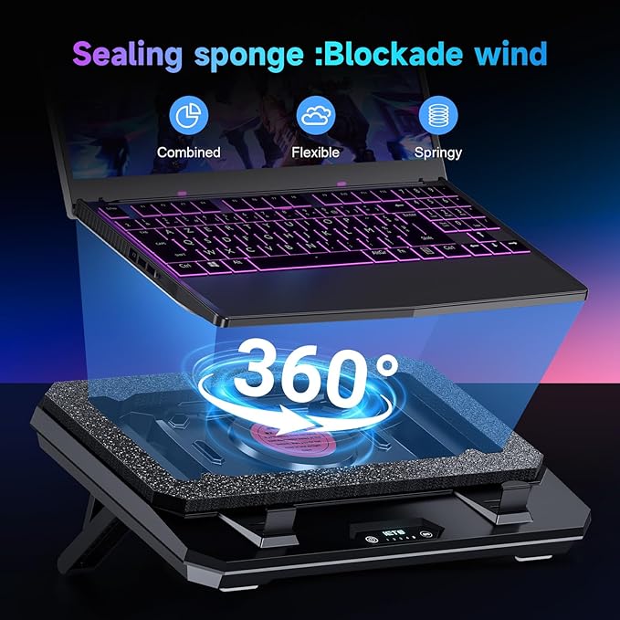 GT300 Upgraded Laptop Cooling Pad with Adjustable Stand Turbo Boosted Cooler for Rapid Cooling 10-17inch Gaming Laptop Flexible Sealing RingFeaturing Air Filtration Adjustable clamp