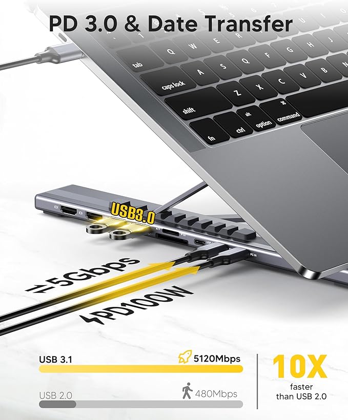 USB C Laptop Docking Station Stand Dual Monitor 4K@60Hz 9 in 1 USB C Hub with 2 HDMI 2 USB 3.0 PD 100W Universal Dock Station for MacBook Pro/Air/Dell/HP/Surface/Lenovo