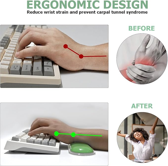 Gel Keyboard Wrist Rest Ergonomic Wrist Rest for Computer Keyboard and Mouse Soft Mouse Wrist Support and Keyboard Pad for Typing Pain Relief Suitable for Office Home Computer Gaming - Green