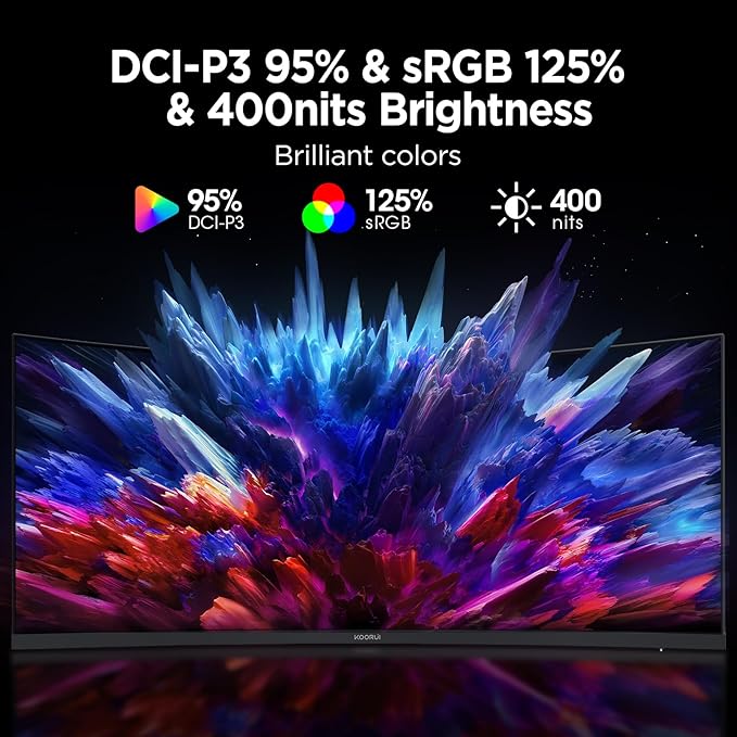 KOORUI 34-inch Curved Ultrawide WQHD 3440×1440 Gaming Monitor 180Hz 1000R- PIP/PBP 1ms(MPRT) HDR400 DCI-P3 95% FreeSync Premium 1 x DP 1.4 &amp 2 x HDMI 2.0 Tilt Height Swivel Adjustment 34E6