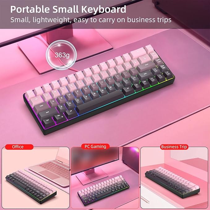 68 Keys Mechanical Gaming Keyboard Gradient Color Wired Keyboard with RGB Backlit &amp Multimedia Function ABS Injection Keycap Hot Swap Mechanical for PC (Gradient Pink)