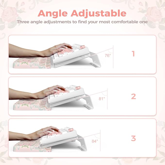 Keyboard Wrist Pad with Non Slip PU Base 3-Level Height Adjustment Keyboard Wrist Support Comfy Ergonomic Wrist Rest for Office Home Woman (Blue/Pink)