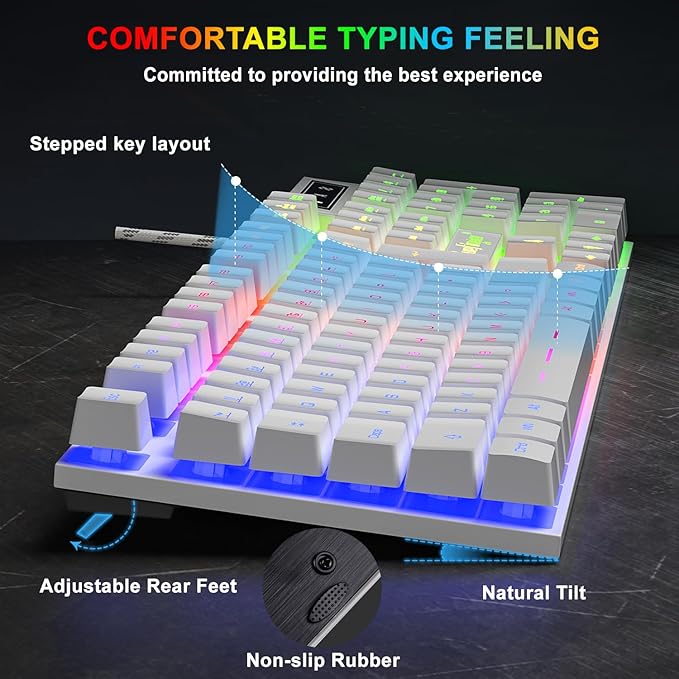 BlueFinger RGB Gaming Keyboard and Backlit Mouse Combo USB Wired LED Gaming Set for Laptop PC Computer Game and Work(White)