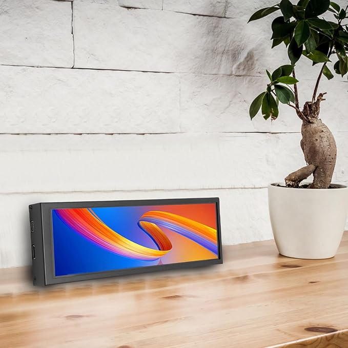8.8 Inch Computer Temp Display FHD 1920x480 Mini Screen Monitor 178 Degree Wide Viewing Angle Supports Dynamic Themes for Important Data Display (Capacitive Version)