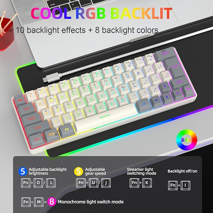 Mechanical Gaming Keyboard with LED Backlits Keyboard 63 Keys Corded Computer Keyboard for Laptop PC Gamers Office Work