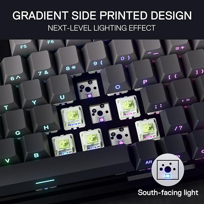 Redragon K673 GB 75% Wireless Gasket RGB Gaming Keyboard 3-Modes 81 Keys PBT Compact Mechanical Keyboard w/Hot-Swap Socket Dedicated Knob Control &amp 5-Layer Noise Dampening Custom Linear Switch