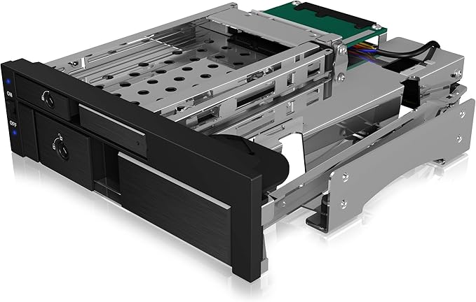 ICY BOX IB-173SSK 2-Way Mobile Rack for 1x 2.5 Inch and 1x 3.5 Inch Hard Drives (SATA/SAS) in 5.25 Inch Bay SATA III (6 Gbit/s) for HDD/SSD Strapless Aluminium
