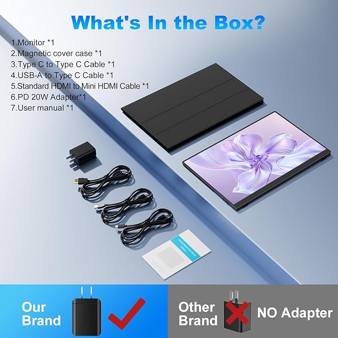 18.5 Inch Portable Monitor for Laptop 1080P FHD 120Hz 125% sRGB USB-C HDMI Travel Monitor for Laptop Mac PC Portable Screen with Smart Cover VESA Compatible