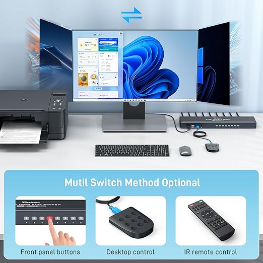 KVM Switch HDMI 8 Port 4K@30Hz USB HDMI Rack KVM Console 8 in 1 Out w/9pack Cables 4 USB 2.0 Hubs Desktop Selector IR Remote &amp Ears