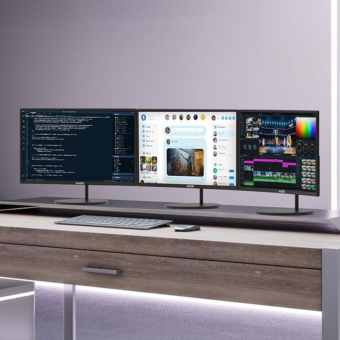 Kado Triple Monitor Setup - 3-Pack 24 1920x1080 Curved Computer Monitor 1500R 75Hz VESA Mount HDMI Office Gaming Hybrid Sim Racing Built-in Speakers (C24 Trio Series)