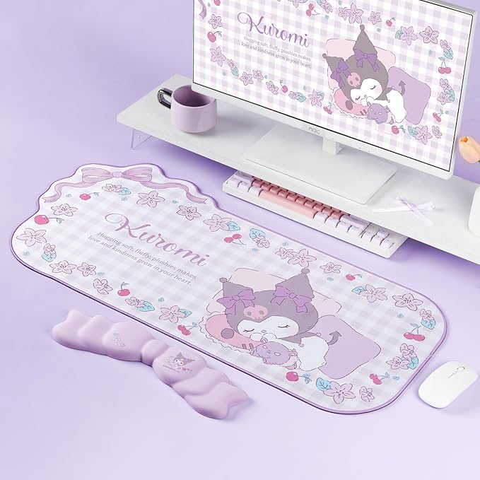 Kawaii Anime Mouse Pad Wrist Rest Support Set - Non-Slip Desk Mat and Memory Foam Bowknot Wrist Rest for Keyboard and MousePerfect for Gaming or Home Office Work - KLM Flower Dream