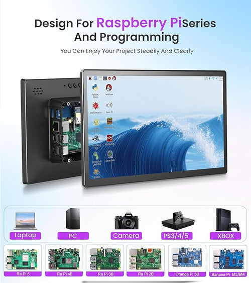 10.1 Inch Touchscreen Monitor Compatible with Raspberry Pi Built-in Enclosure 1280x800 IPS Portable HDMI Touch Screen Display for Raspberry Pi 5/4B/3B+/3B/B+ Jetson Nano Win11/10/8/7