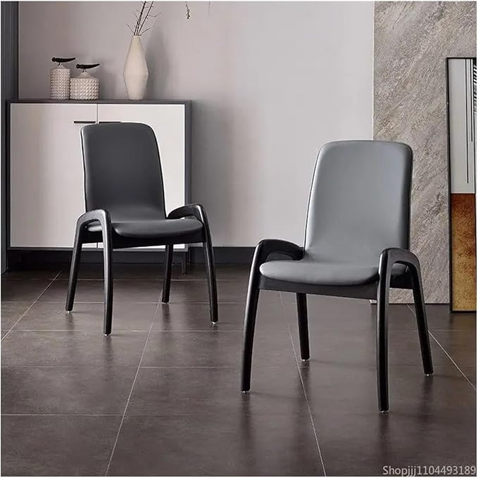 Adjustable Office Computer Chair with Armrest 1pcs Leather Upholstered Dining Chair with High Backrest Solid Wood Frame(Warm Grey)