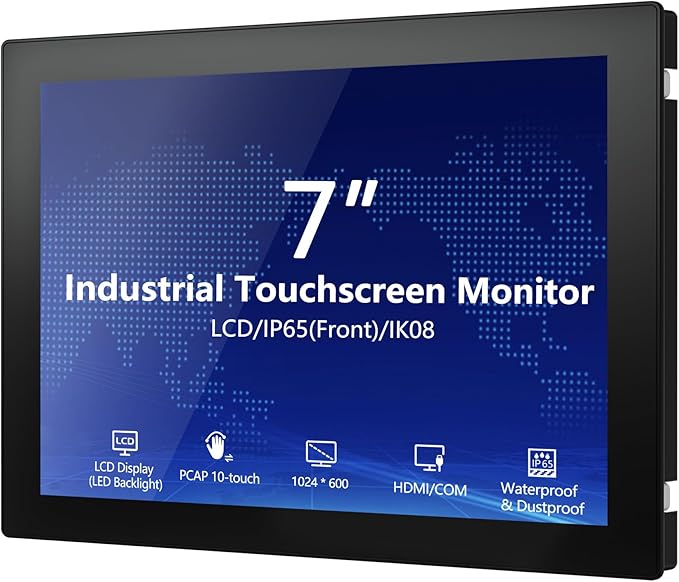 7 Inch Industrial Touchscreen Monitor10-Point Capacitive Touch IP65 LCD Display 16:9with VESA HDMI/VGA/DVI/USB/Audiofor Medical &amp Industrial &amp Kiosks POS.1024 * 600