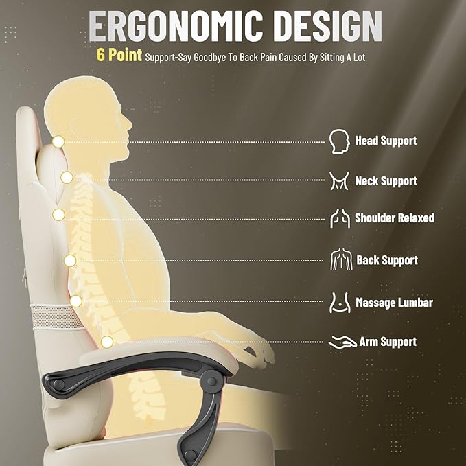 Huracan Ergonomic Gaming Chairs with Footrest Adjustable Video Game Chairs with Massage Lumbar for Adults Reclining Racing Computer Chair with Spring Cushion Extended Seat for Home Office Video Game