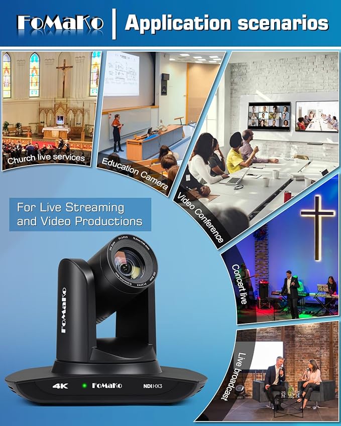 FoMaKo K30NS 4K 30x Optical Zoom PTZ Camera with NDI 6 &amp NDI HX3 AI Auto-Tracking Gen 3 3G-SDI/LAN/USB3.0/HDMI – Professional Live Streaming Camera for Church Worship Education &amp Conferenc