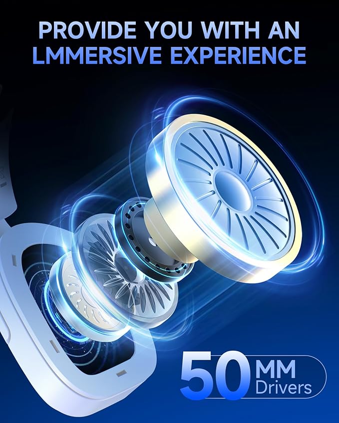 2.4GHz Wireless Gaming Headsets for PS5 PS4 PC Switch - Bluetooth 5.4 Gaming Headphones with Noise Canceling Mic Low Latency Connection 3D Immersive Surround Sound 30H Battery White