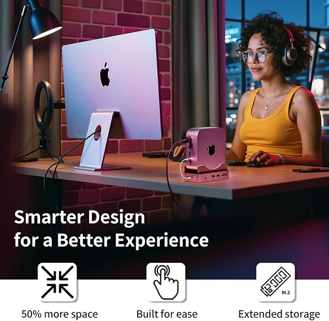 PHIXERO PSE Dock Stand for Mac mini M4 with 1TB NVMe SSD 6-in-1 Aluminum Hub 10Gbps USB-A SD/TF Reader Stand Docking Station for Mac mini M4/M4 Pro