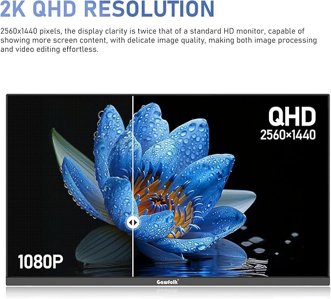 Gawfolk 27 inch IPS 2K QHD (2560×1440) Computer Monitor 75Hz Gaming PC Screen 1msAdaptive Sync100% sRGB 1.07 Billion ColoursBuilt-in SpeakerDisplay 1.4、Port HDMI2.0 Black