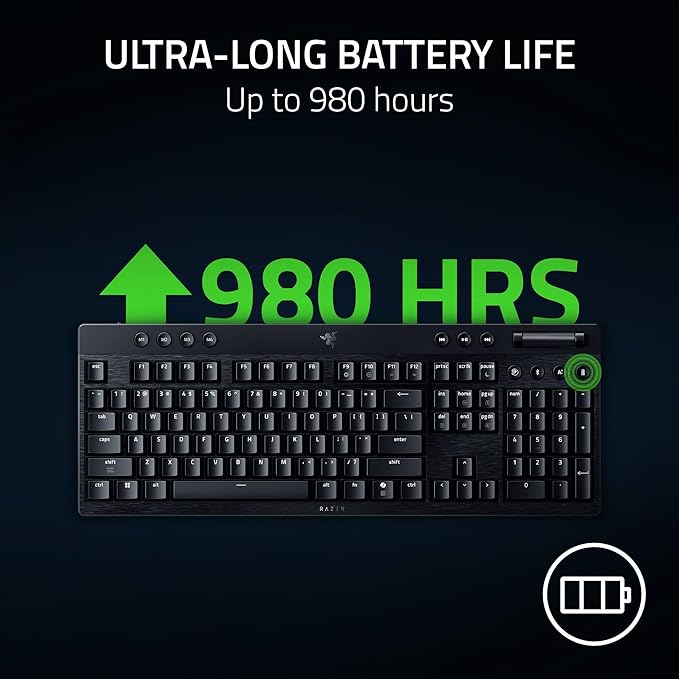 Razer BlackWidow V4 Low Profile HyperSpeed Wireless Gaming Keyboard: Green Mechanical Switches - 2.4GHz Wireless &amp Bluetooth - Multi-Function Roller - 11 Control Buttons - Long Battery Life