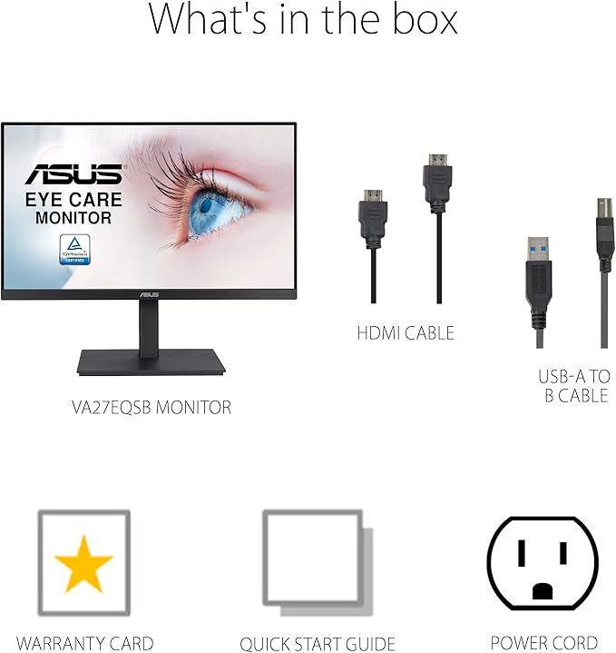 ASUS 27” 1080P Monitor (VA27EQSB) - Full HD IPS 75Hz Adaptive-Sync Speakers Eye Care Low Blue Light (Renewed)