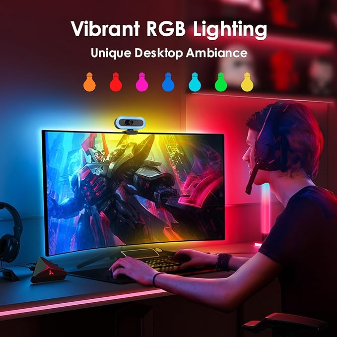 saylas 2K Webcam with Lights HD Webcam for PC 2K@60FPS Web cam with Microphone 65° FOV Autofocus Noise Cancellation Privacy Cover Web Camera for Computer/Laptop USB Streaming Computer Camera