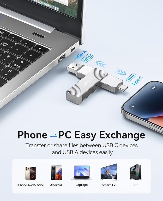 ORICO 2TB External SSD Read/Write Speeds up to 1050MB/s Dual-Port USB 3.2 Gen 2+USB C Portable SSD with 90° Click-Stop Rotating for iPhone 15/16/17 Series/Mac/Android- A10