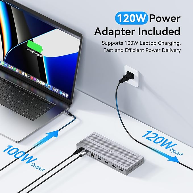 4URPC USB C Docking Station Triple Display with 120W Power Adapter 3X HDMI Laptop Docking Station 3 Monitor for Windows MacBook/Mac mini M4(5 USB Ethernet SD/microSD)