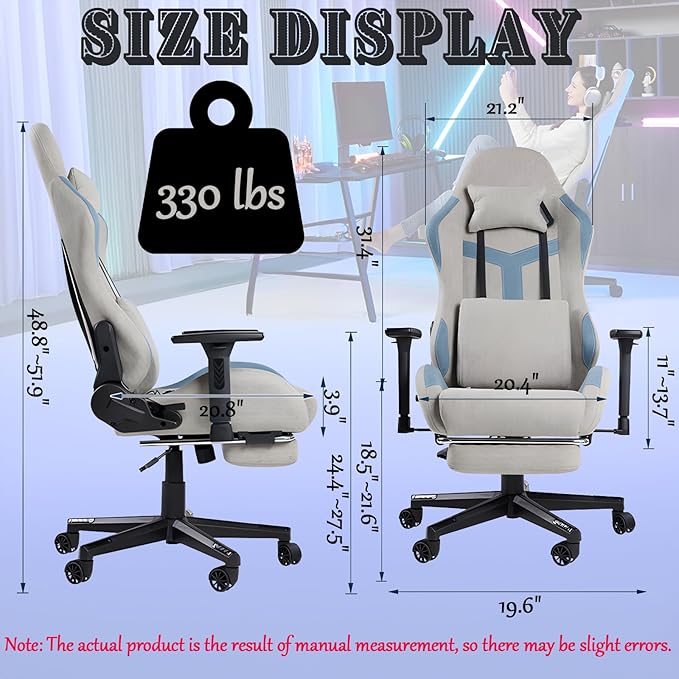 Ergonomic Gaming Chair with footrest.High Back Reclining Computer Gamer Chair for Adultwith Pocket Spring Cushion-Adjustable 160-degree ReclineRacing Style PC Video Game ChairGray