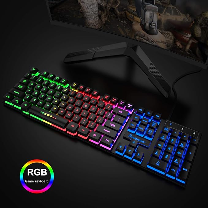 Gaming Keyboard and Mouse Combo RGB Rainbow Backlit Gaming Keyboard USB Wired 4 Color Breathing Gaming Mouse for PC Laptop Computer Game or Work