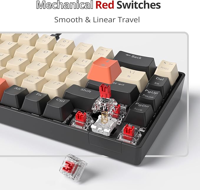 Fogruaden RGB Wired 60% Percent Keyboard Mechanical 68 Keys Gaming Keyboard 60 Percent with Red Switch Small Compact Mechanical Keyboard for Win/Mac Laptop PC Gamer (Carbon/68)