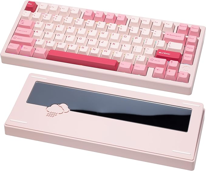 KEEBMONKEY WOBKEY Rainy 75 CNC Aluminum HMX/JWK/Cocoa Switches Triple-Mode Connectivity Mechanical Keyboard with Superior Acoustics RGB/PP/Mirrored Glass/3500mAh/Violet Switch (Standard - Pink)