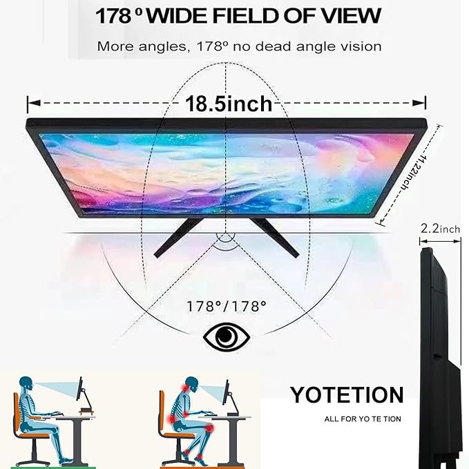 20 '' HD (1600 x 900) Monitor 60Hz with Audio Refresh Rate HDMI x1 Small Thin Monitor for laptops Computers and desktopsLED Display