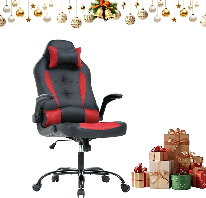 Big and Tall Racing Gaming Chair - Ergonomic Lumbar Support Office Chair for Adults in Red