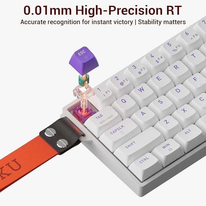 Hexgears HK-K22 Gaming Keyboard with Hall Effect Magnetic Switch Rapid Fast Magnetic Keyboard with Adjustable Trigger 8000Hz Polling RGB Backlit 65% Compact Keyboard Design for PC(White)